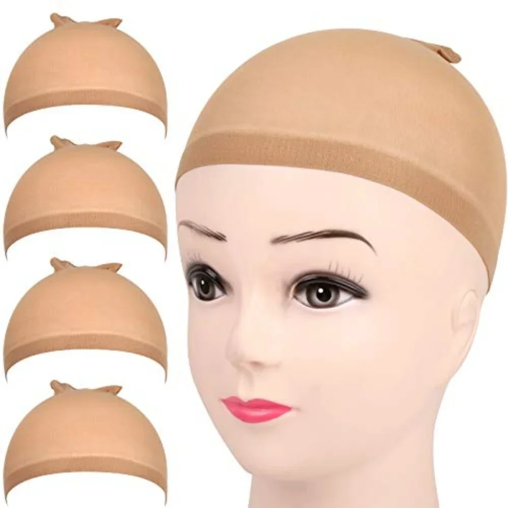 4 pieces Light Brown Stocking Wig Caps Stretchy Nylon Wig Caps for‎ Women